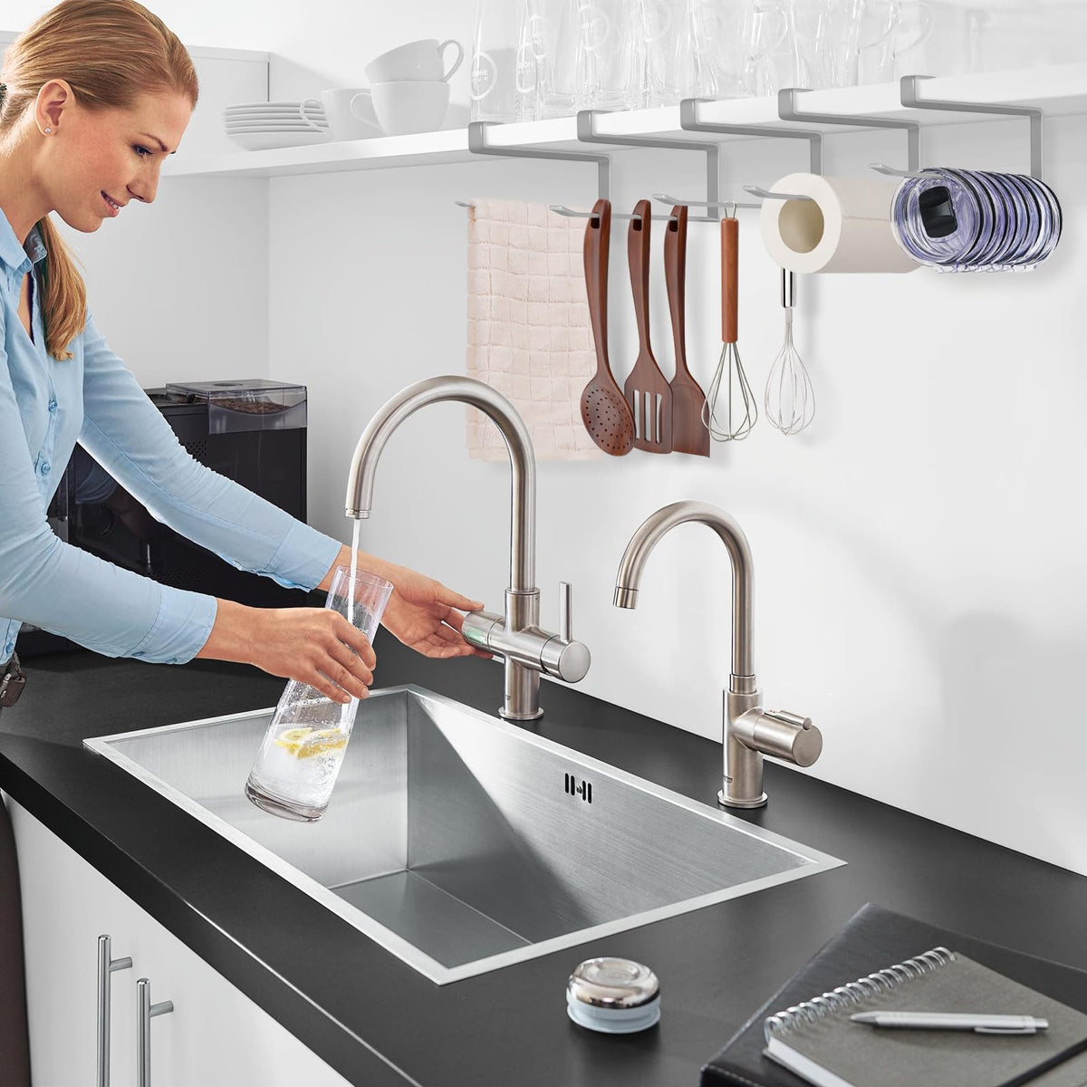 No Drill Paper Towel Holder Over Cabinet Door Stainless Steel Rack for Kitchen Bathroom and Tissue Roll Storage