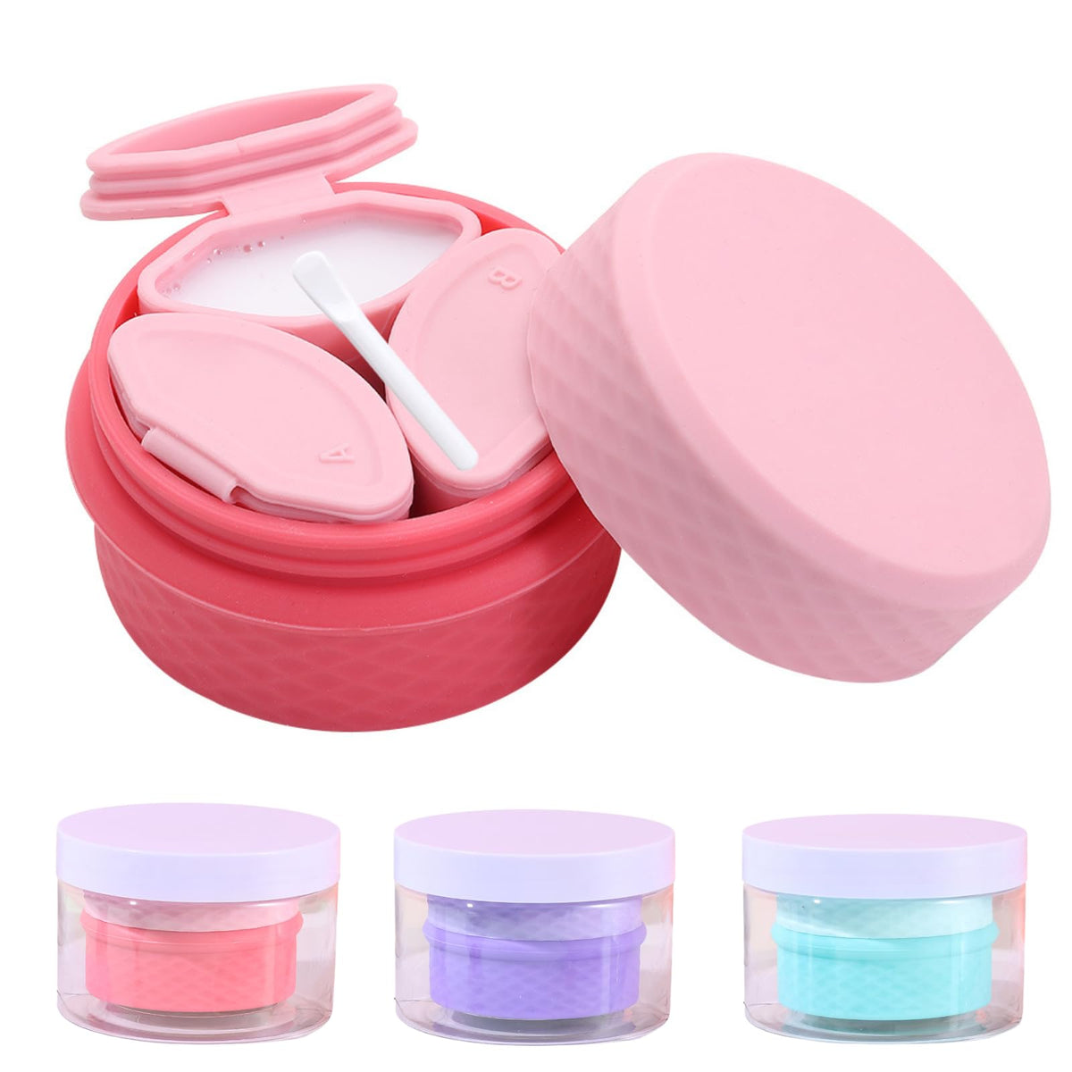 3-in-1 Cosmetic Storage Box with Silicone Travel Containers for Toiletries Jewelry and Small Items