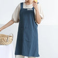 Japanese Korean Style Cross Back Cotton and Linen Apron with Pockets for Kitchen and Work