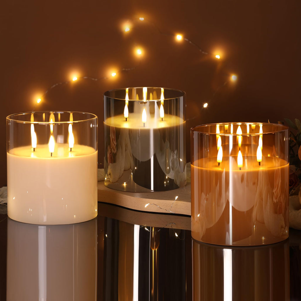 Remote LED Candle with Real Wax Floral Glass and Timer Control for Home Décor
