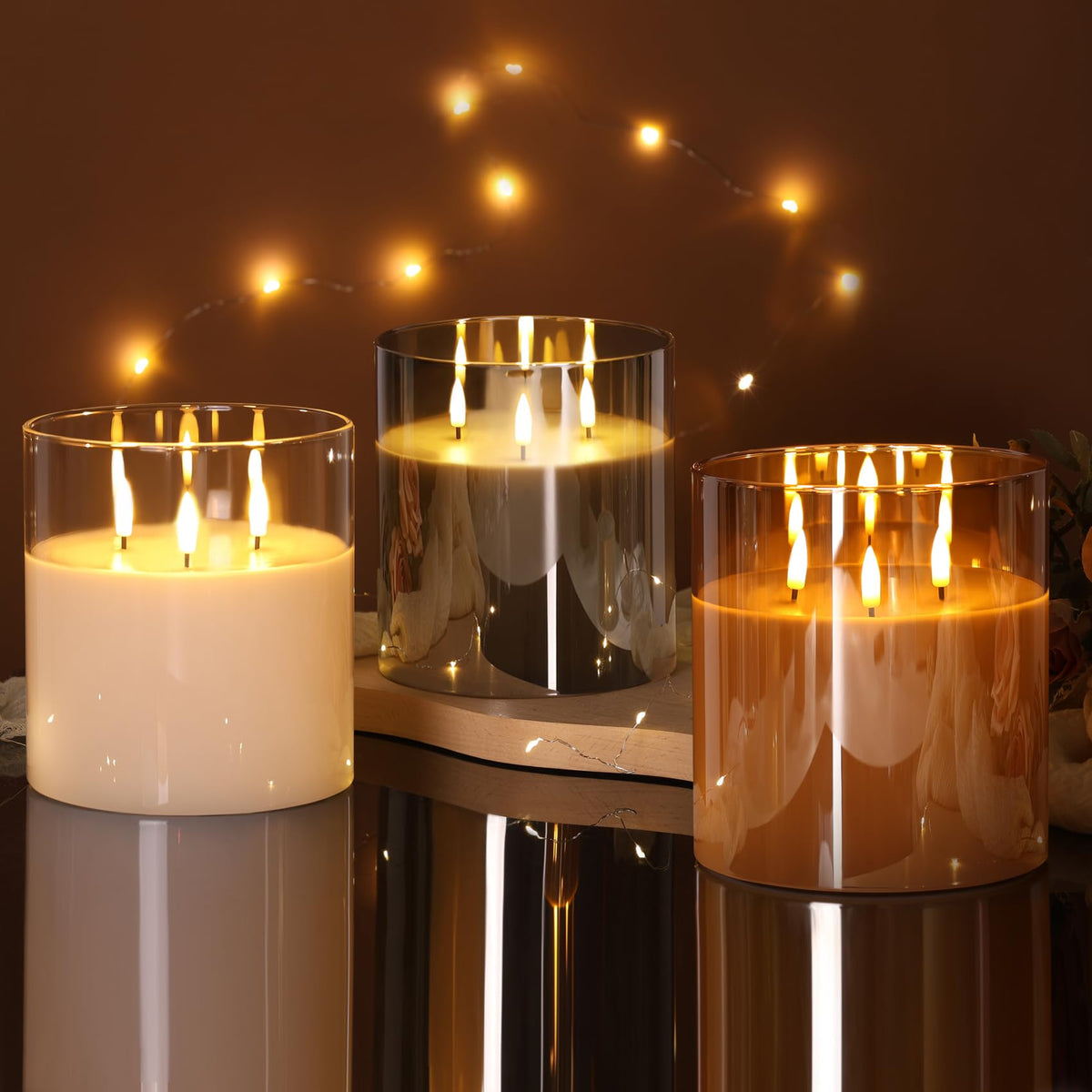 Remote LED Candle with Real Wax Floral Glass and Timer Control for Home Décor