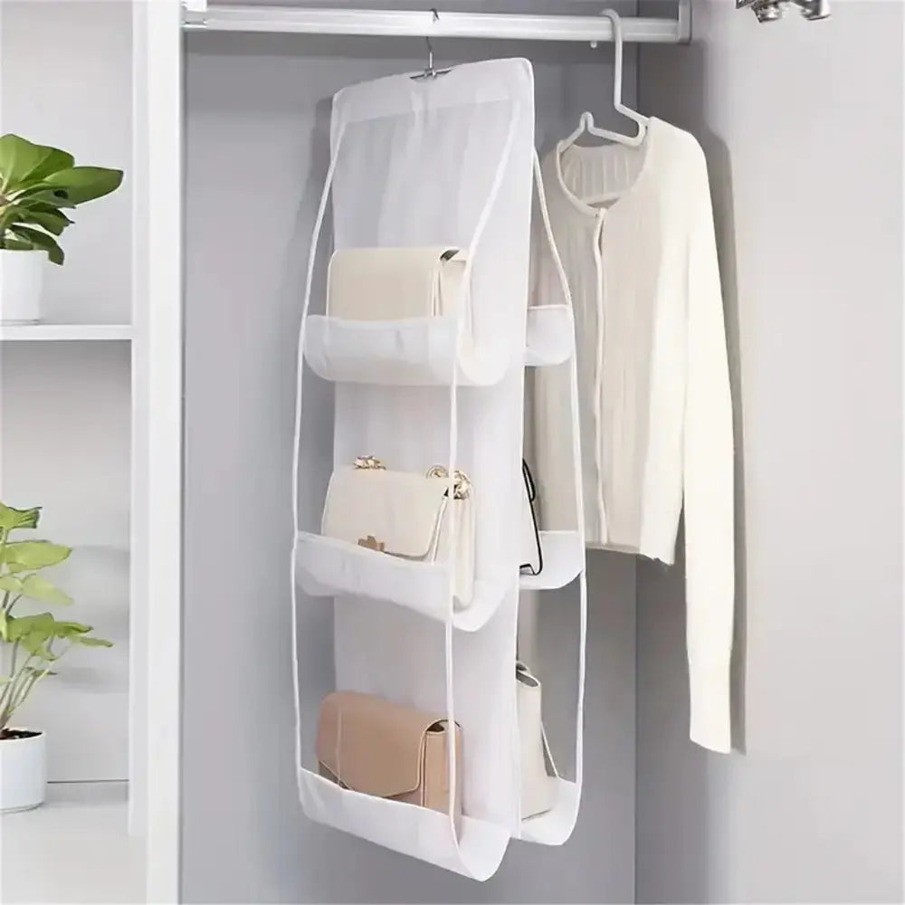 8 Pocket Hanging Handbag Organizer with Transparent Windows and Stainless Steel Hook for Closet Handbag Storage