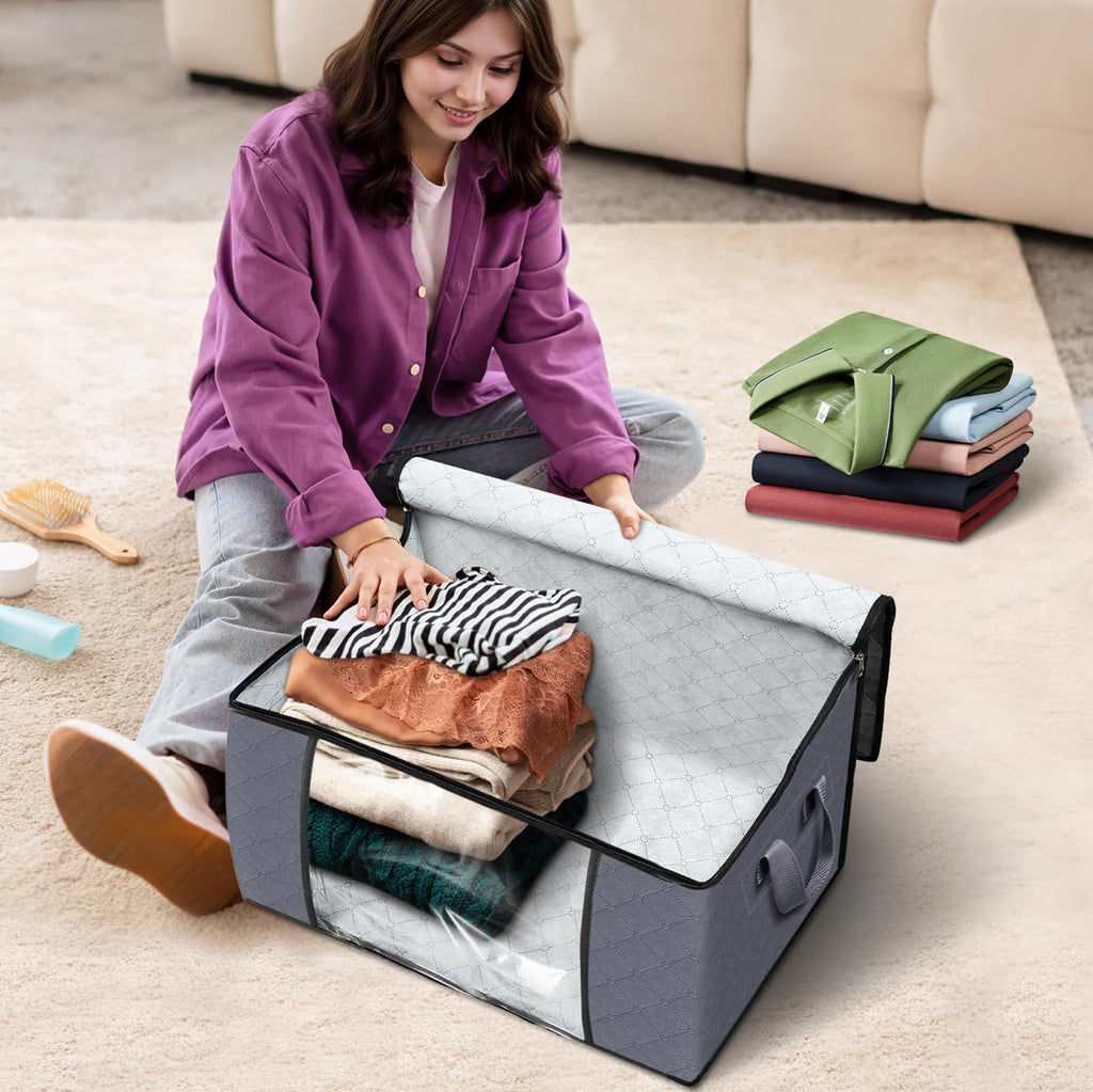 2Pcs Zippered Storage Bags with Clear Window and Carry Handles for Closet and Bedding Organization