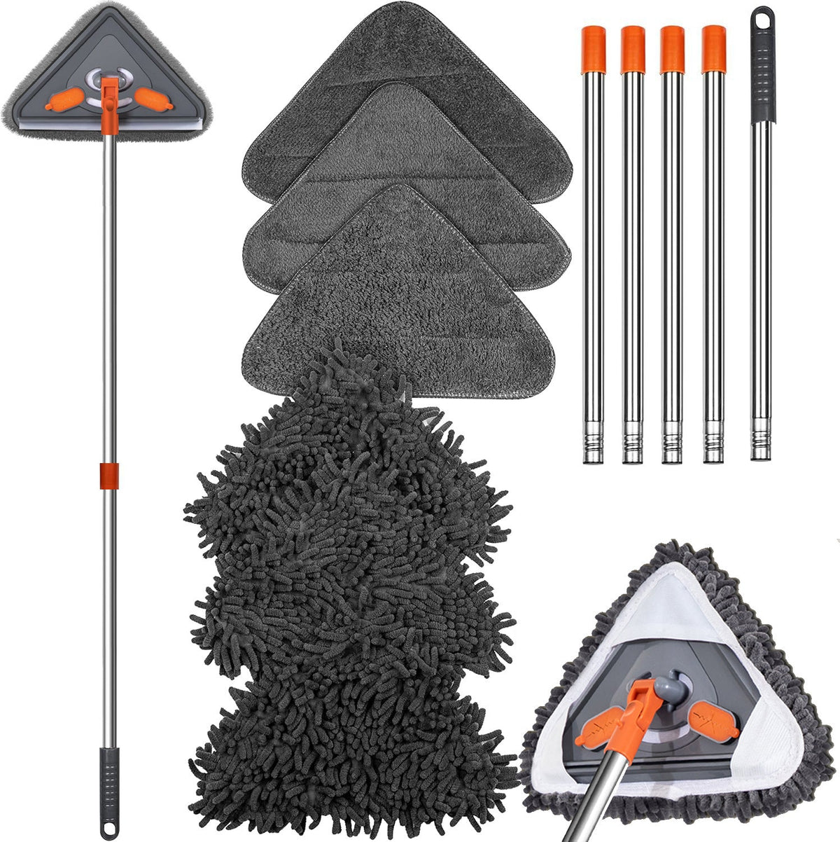 Triangle Telescopic Cleaning Mop with Rotating Head and Reusable Pads for Windows Walls and Household Surfaces