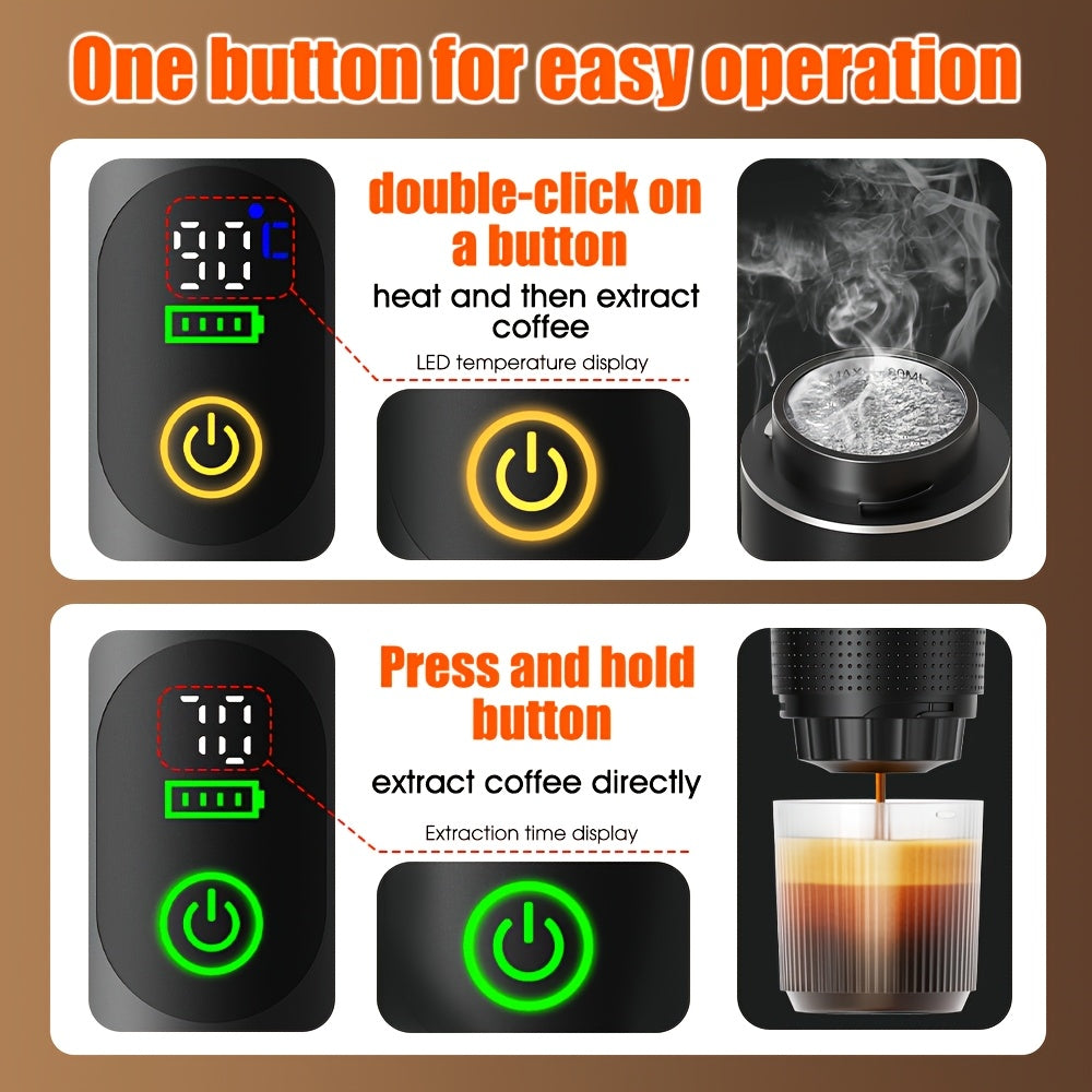 Portable Espresso Coffee Machine with Digital Display and 3 in 1 Capsule Design for Travel and Camping Use