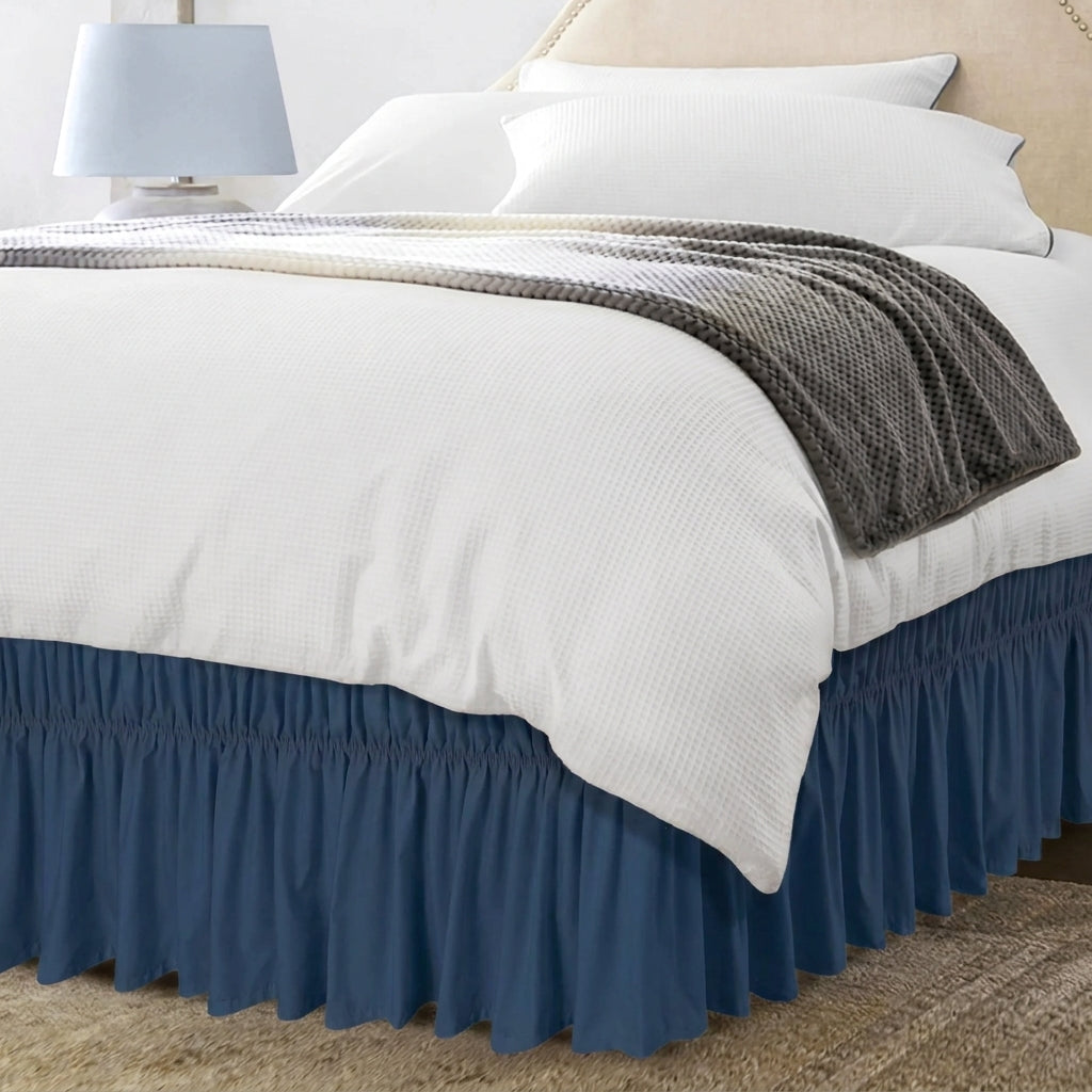 Queen Bed Skirt Elastic Wrap Around Dust Ruffle Wrinkle and Fade Resistant for Adjustable Beds