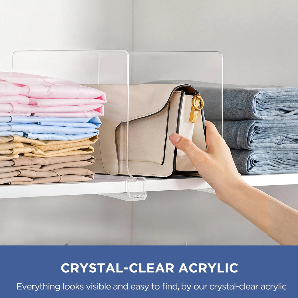 Acrylic Closet Shelf Dividers Space Saving Separator for Wardrobe and Cabinet Organization