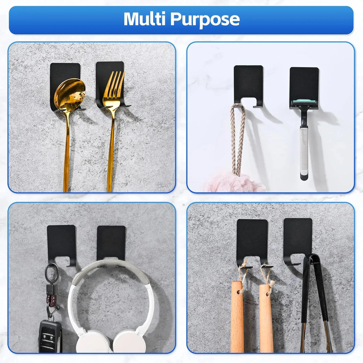 Razor Holder Hook with Heavy Duty Self Adhesive Stainless Steel Design for Bathroom and Kitchen Organization