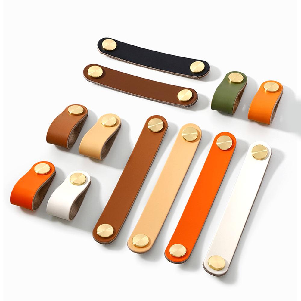 Faux Leather Drawer Pulls with Copper Head Hardware for Cabinets, Dressers, and Closets