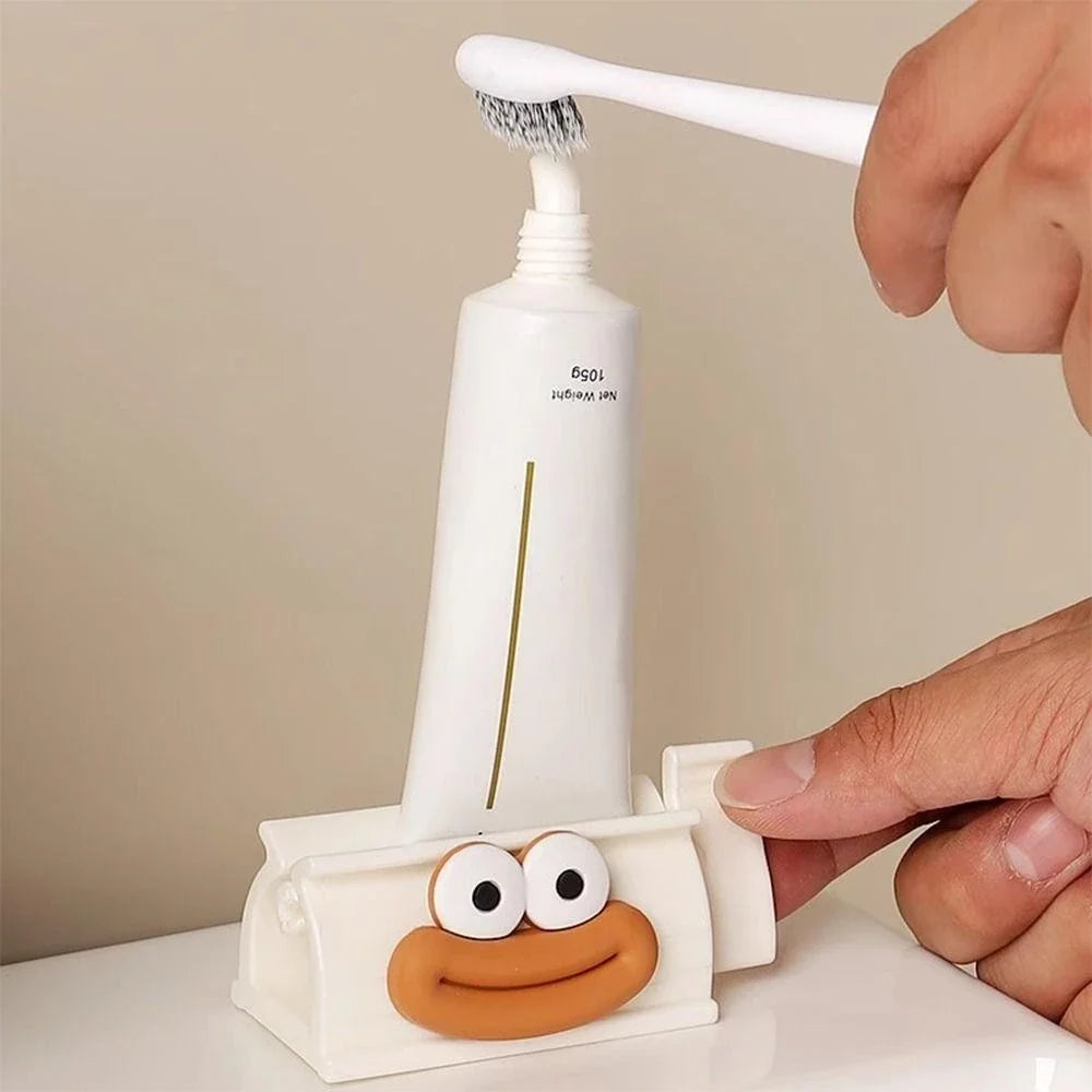Manual Cartoon Toothpaste Squeezer with Tube Clip Holder, Fun Bathroom Accessory for Toothpaste, Facial Cleanser, and Tube Products