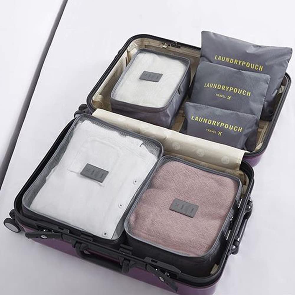 Six-Piece Travel Packing Cubes Set with Mesh Panels for Luggage and Suitcase Organization