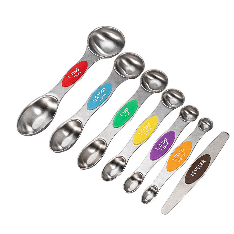 7Pcs Magnetic Measuring Spoons Stainless Steel Dual Sided Set with Clear Markings for Baking and Cooking