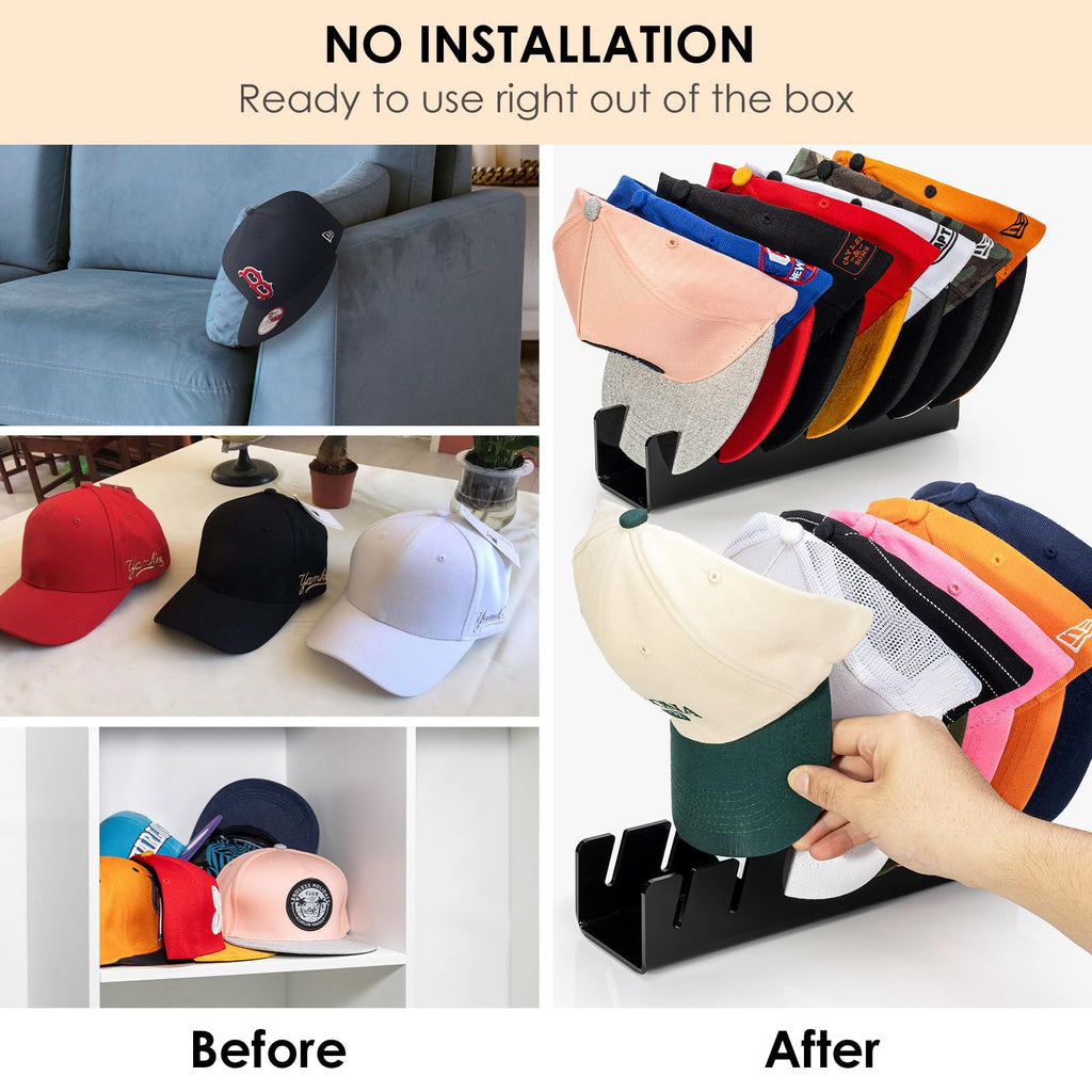 Acrylic Hat Rack for 7 Caps No Install Baseball Cap Holder