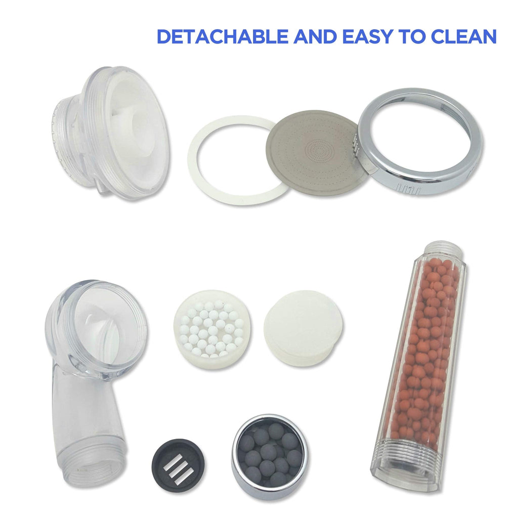 3-Mode Mineral Shower Head with On-Off Switch and High Pressure Filter Design for Bathroom Use