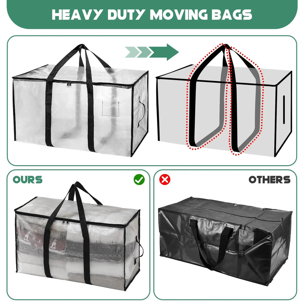 Transparent Large Capacity Quilted Storage Bag with Double Zipper for Closet Clothing