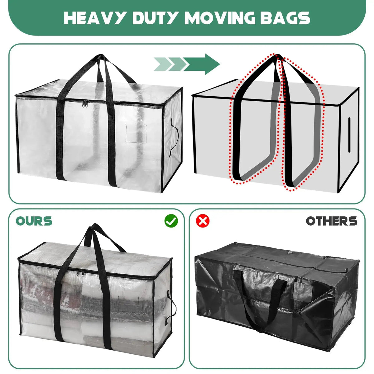 Transparent Large Capacity Quilted Storage Bag with Double Zipper for Closet Clothing