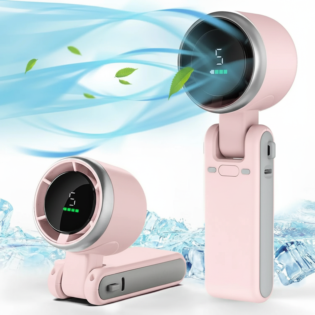Portable Handheld Turbo Fan with 5 Speed Settings and Foldable Design for Travel and Outdoor Use