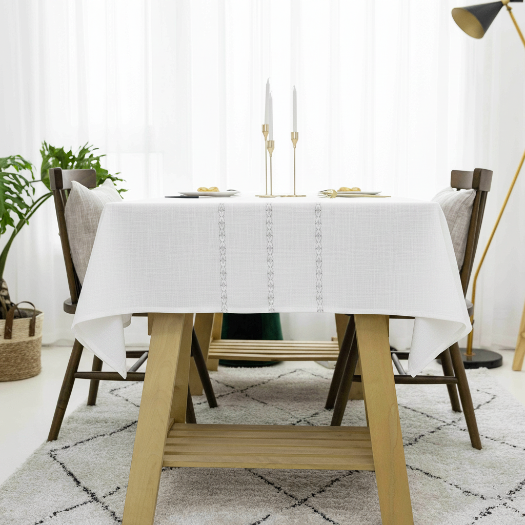 Linen Table Cloth Farmhouse Cotton Blend with Water Resistant Coating and Tassel Edges for Dining Table