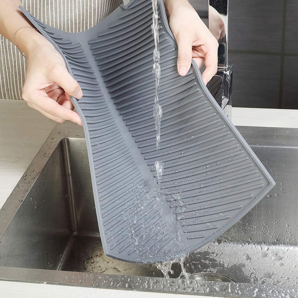 Silicone Dish Drying Mat Non Slip Heat Resistant Drain Pad for Pots Dishes Utensils Kitchen Sink Counter