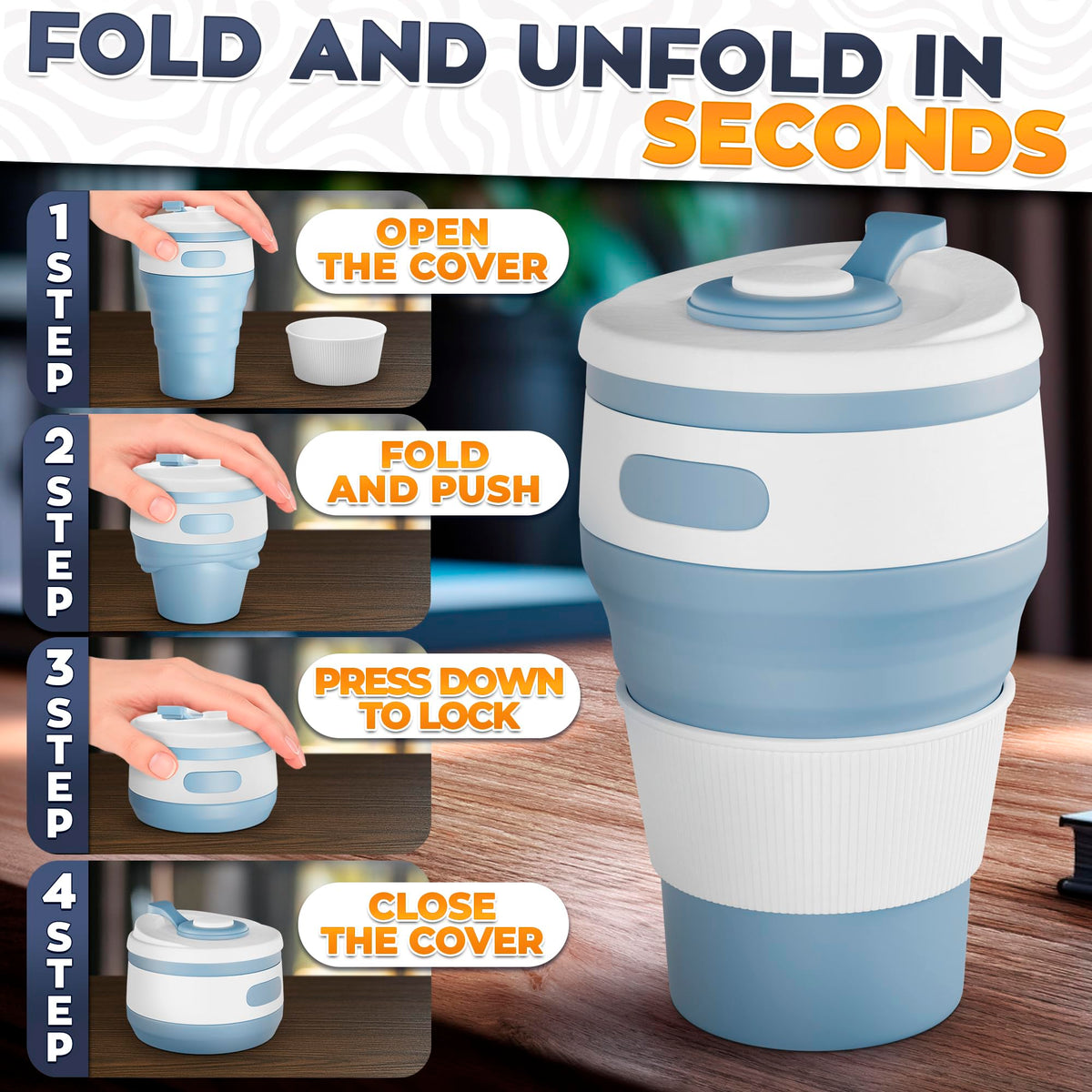 Silicone Folding Cup 450ml Collapsible Travel Cup with Lid and Handle for Camping Hiking and Outdoor Use