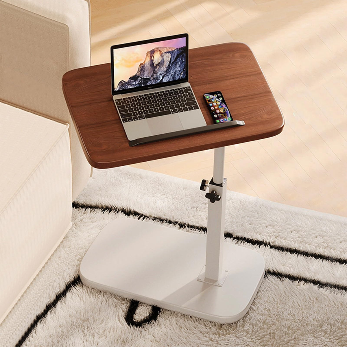 Adjustable Wooden Side Table with Freestanding Metal Frame for Flexible Home Storage and Everyday Use