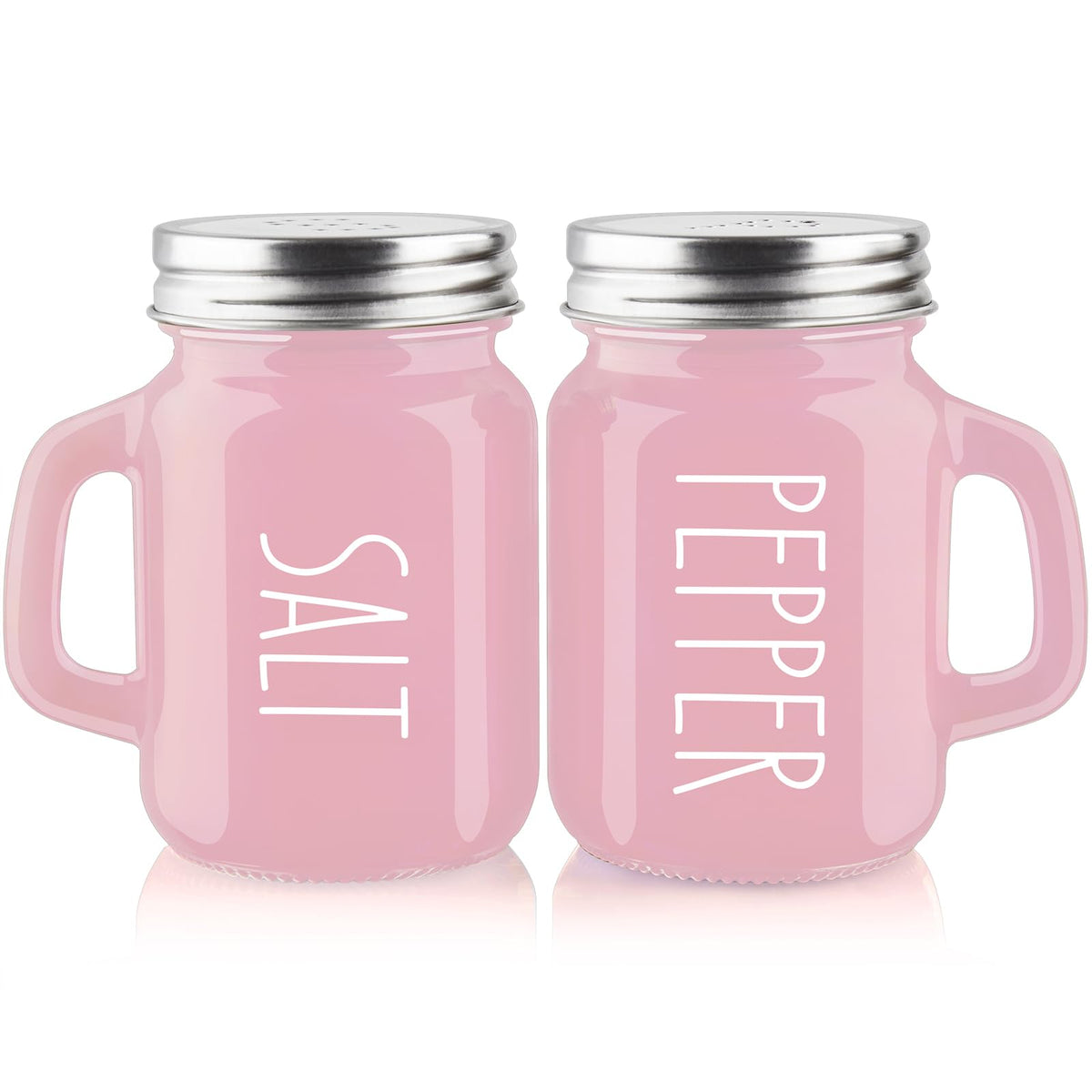Handled Glass Shaker Set with Stainless Steel Lids for Salt Pepper and Home Table Seasoning