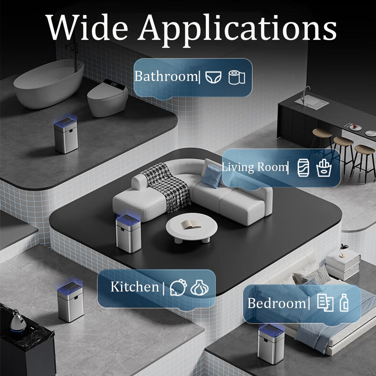 Automatic Sensor Trash Can with Stainless Steel Touchless Design for Kitchen and Bathroom Waste Storage