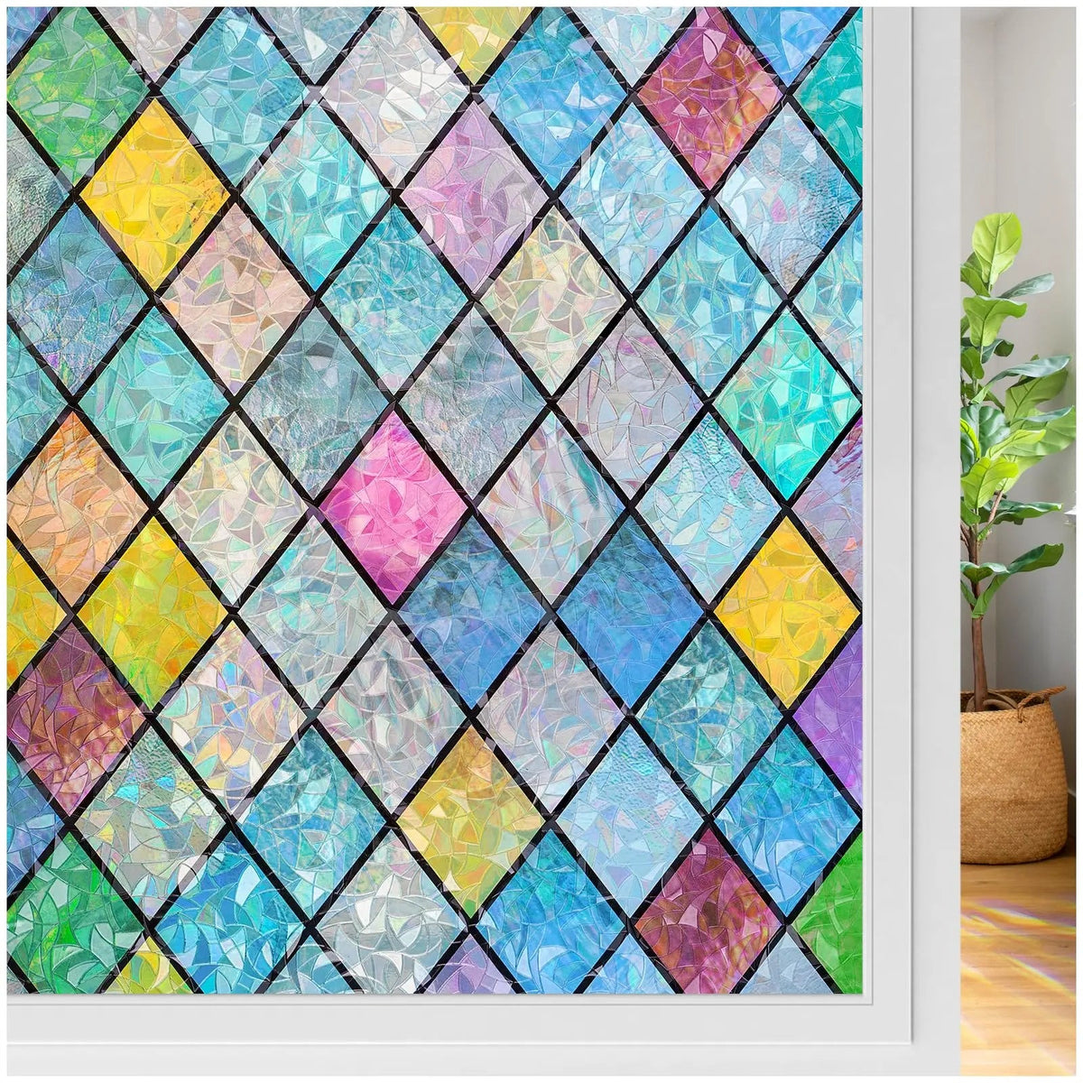 Rainbow Holographic Window Privacy Film with Static Cling Design for Decorative UV Light Blocking