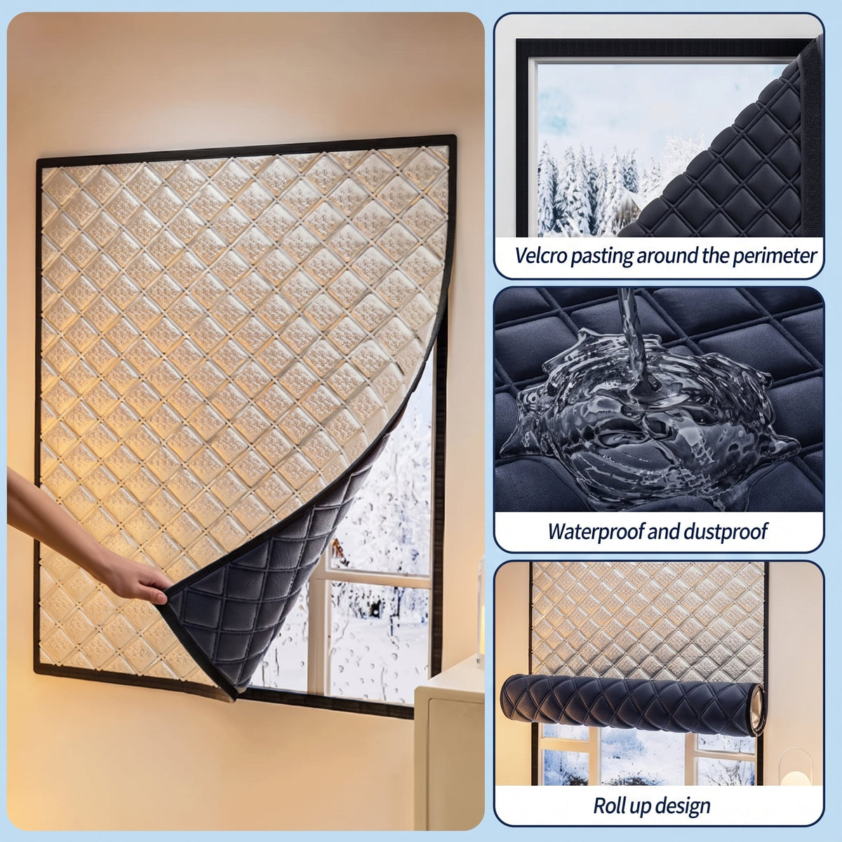 Thermal Window Cover with Removable Hook and Loop Design for Seasonal Insulation