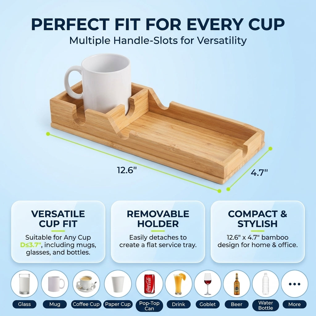 Foldable Bamboo Sofa Armrest Tray with Cup Holder and Anti Slip Couch Side Storage