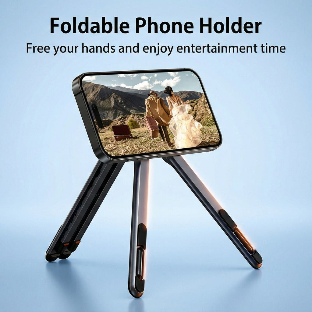 Magnetic Phone Holder with Foldable Tripod and Portable Stand for Multi Device Use