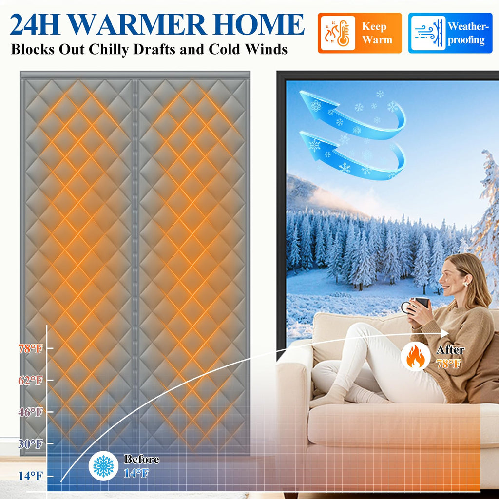 Waterproof Coldproof Door Curtain with Thick Cotton Layer and Self-Closing Magnetic Design for Winter Home Use