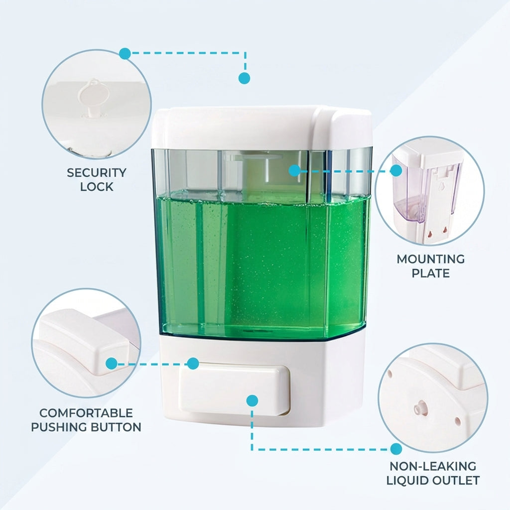 Wall Mounted Soap Dispenser with Transparent 500 ml Manual Press Design for Bathrooms Offices and Shared Sinks