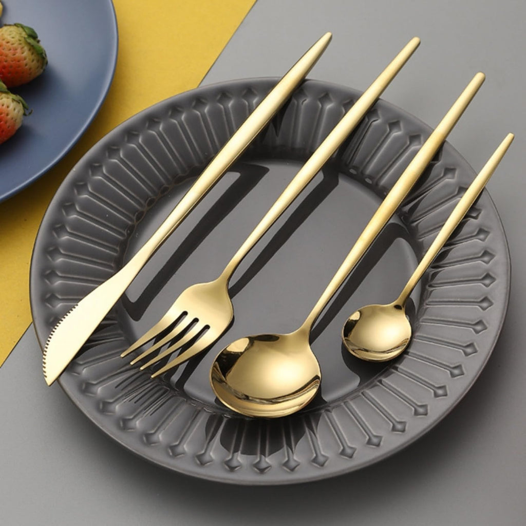 16 Piece Matte Cutlery Set 304 Stainless Steel Knife Fork Spoon Set for Kitchen Dining and Table Use
