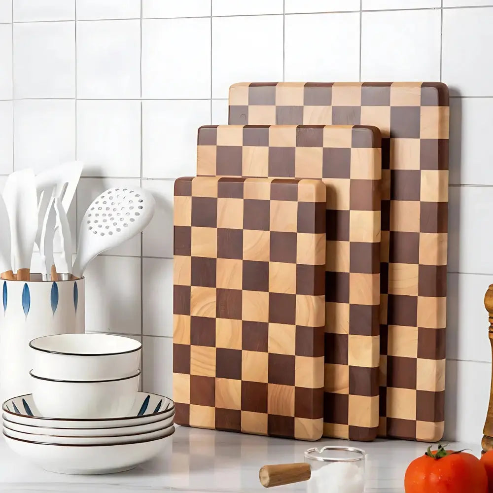 Checkered Wood Cutting Board FSC Certified Wooden Serving and Charcuterie Tray