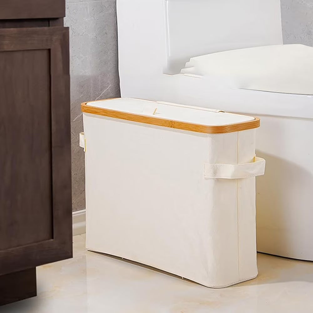 Toilet Paper Storage Basket with Bamboo Lid and Transparent Window for Bathroom Organization