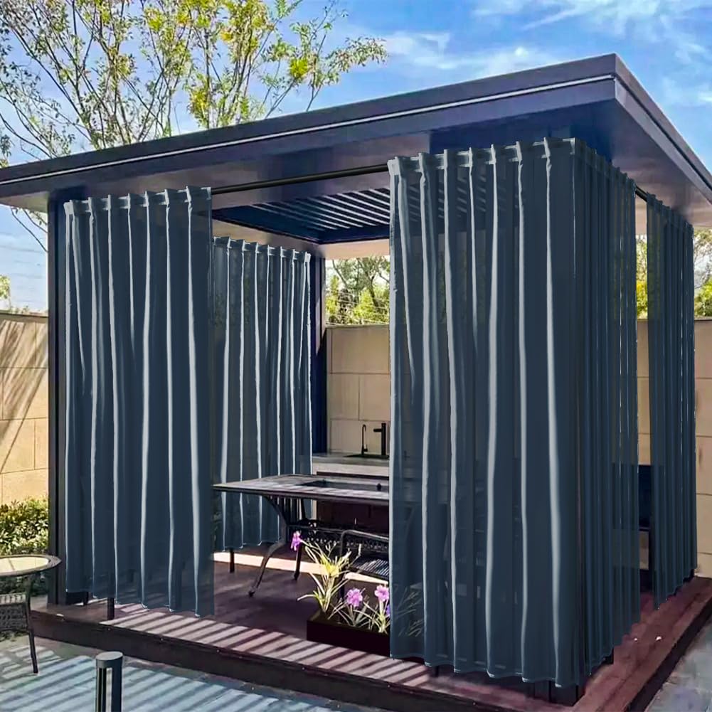 Outdoor Sheer Curtain with Waterproof Polyester Fabric and Tab Top Design for Porches and Pergolas