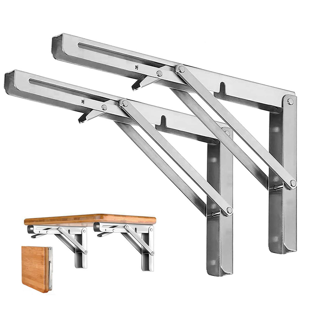 Folding Shelf Brackets Stainless Steel Wall Mounted Collapsible Support for Table Workbench and Shelf Storage
