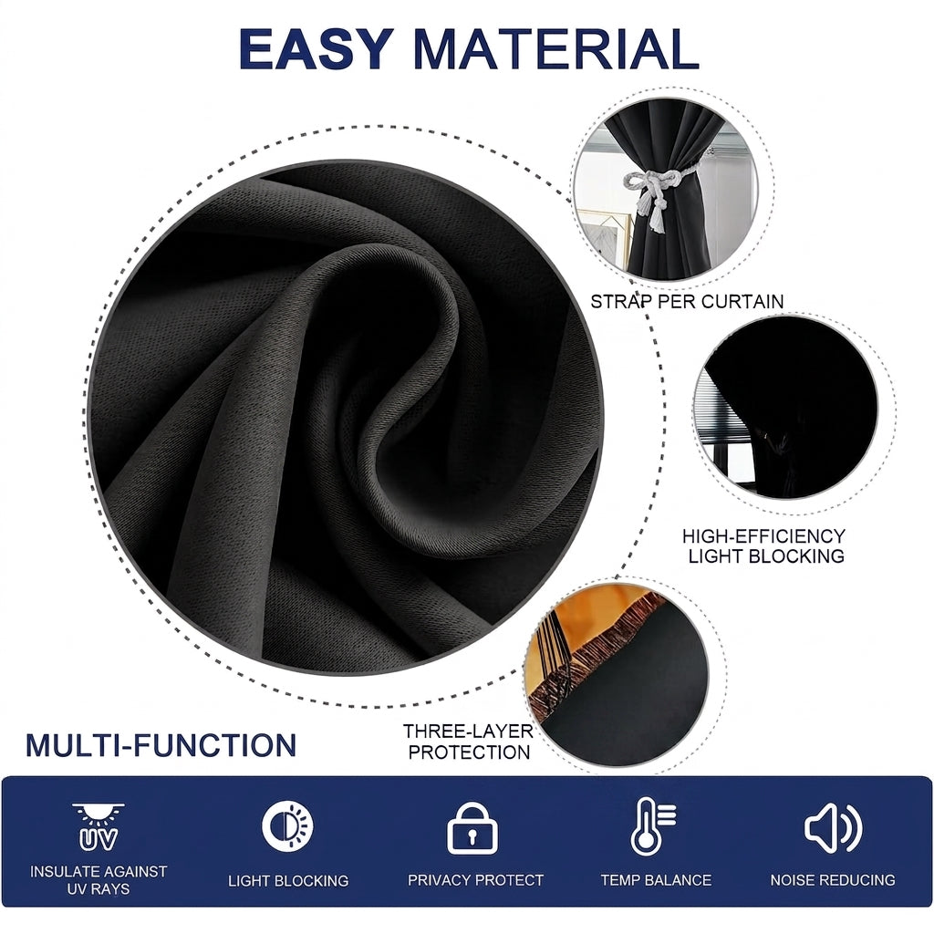 Portable Self-Adhesive Blackout Curtains with Heat-Insulating Design for Year-Round Use