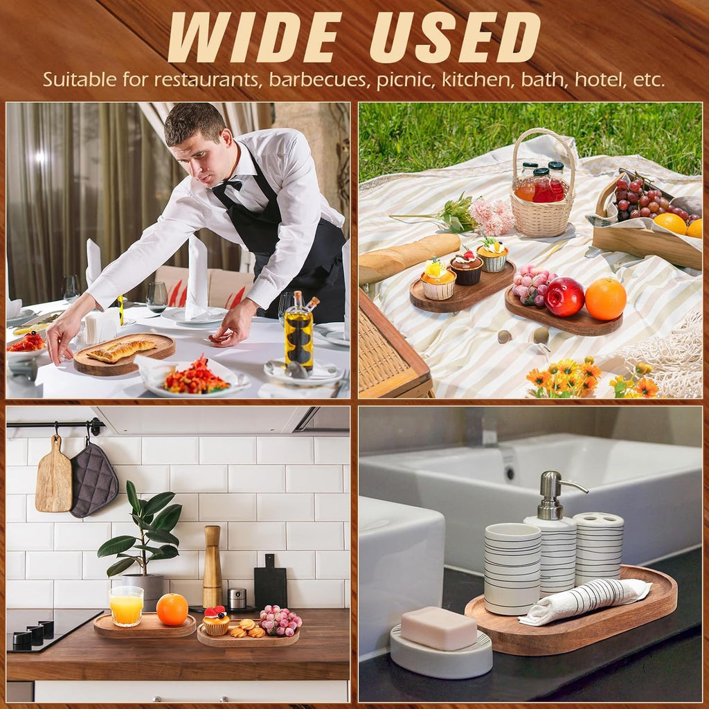 Solid Wood Serving Tray Oval Round Wooden Plate Platter for Serving Food Desserts Dinner Table