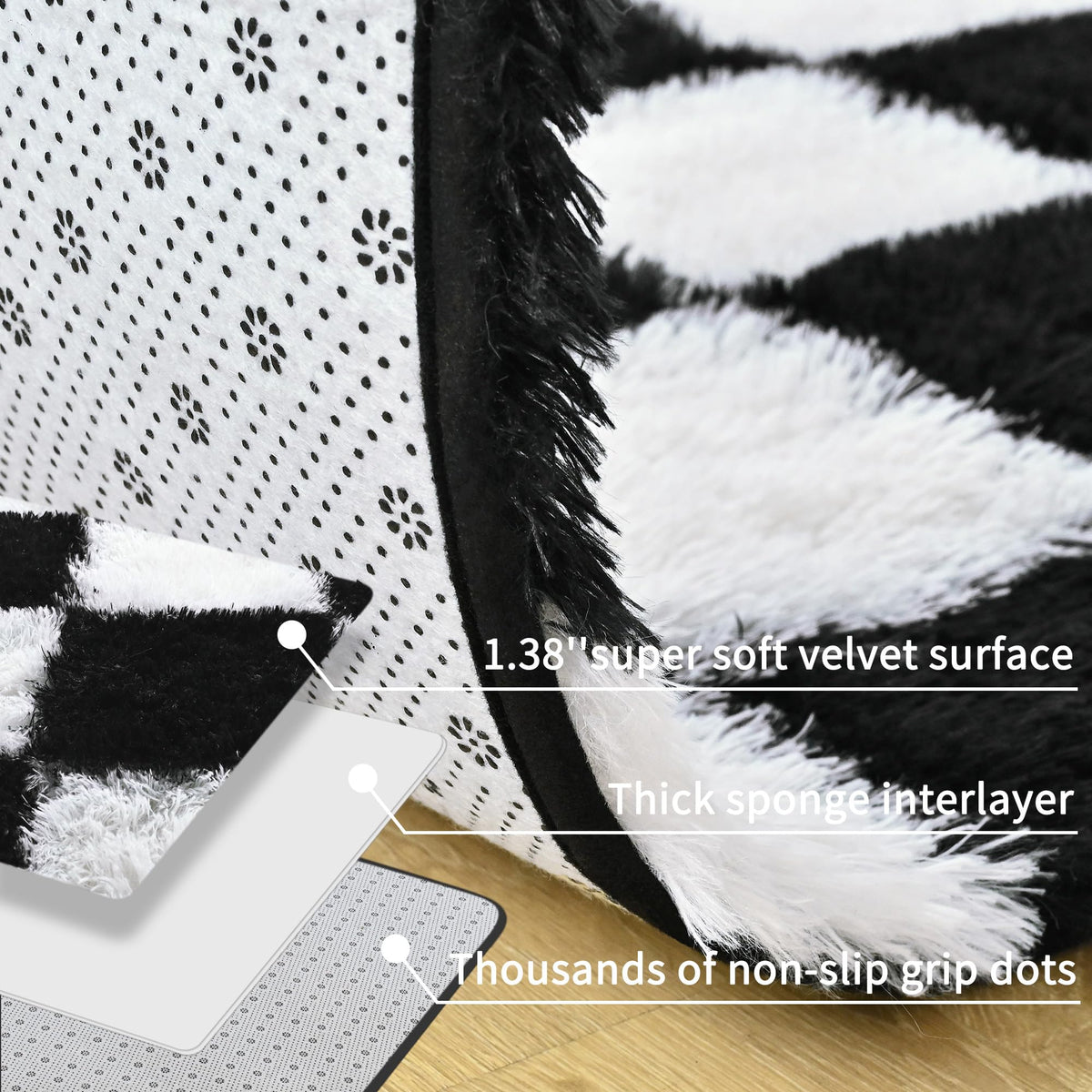 Nordic-Style Soft Plush Checkered Rug for Living Room, Bedroom, Bedside, or Sofa, Fluffy Polyester Carpet for Home Decoration