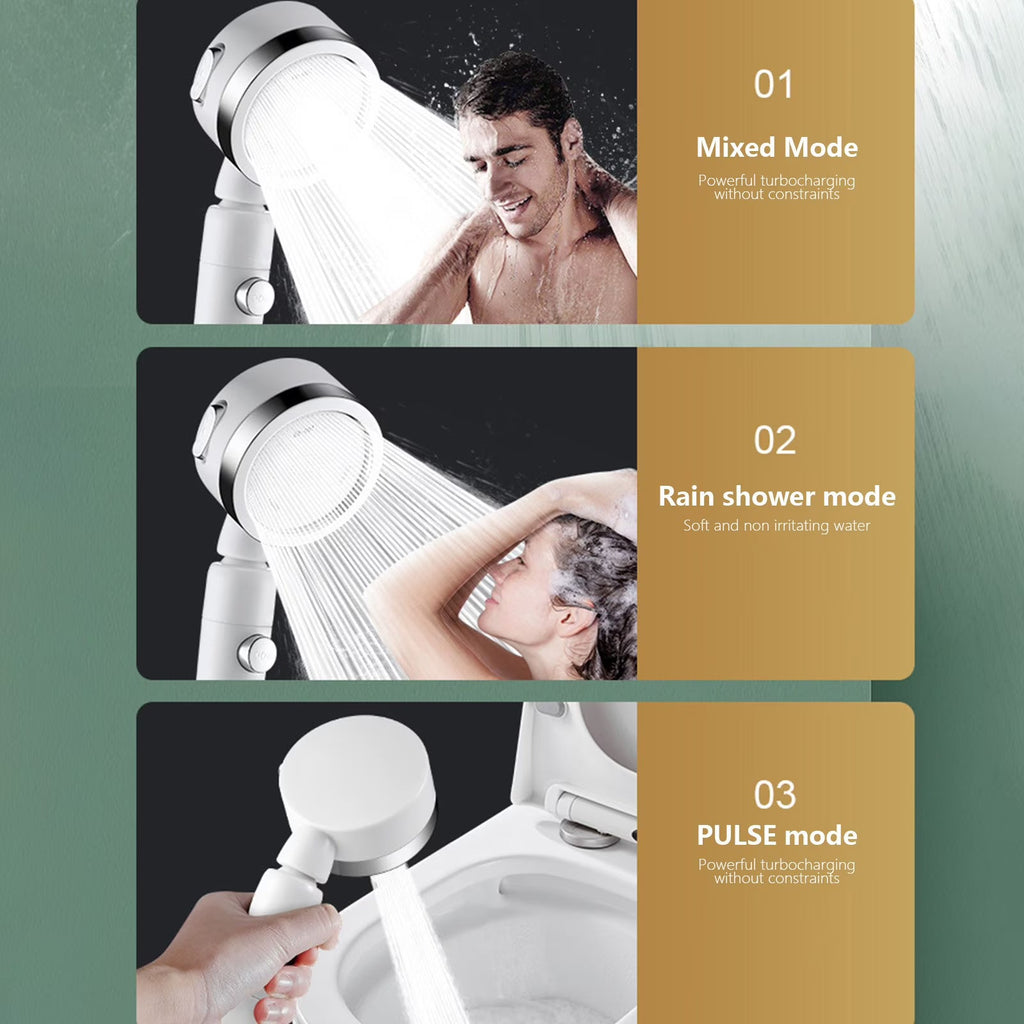 One-Touch Stop Shower Head with High Pressure 3-Mode Spray for RV and Bathroom Use (Included Shower Head + 1.5-meter Black Hose + Base)