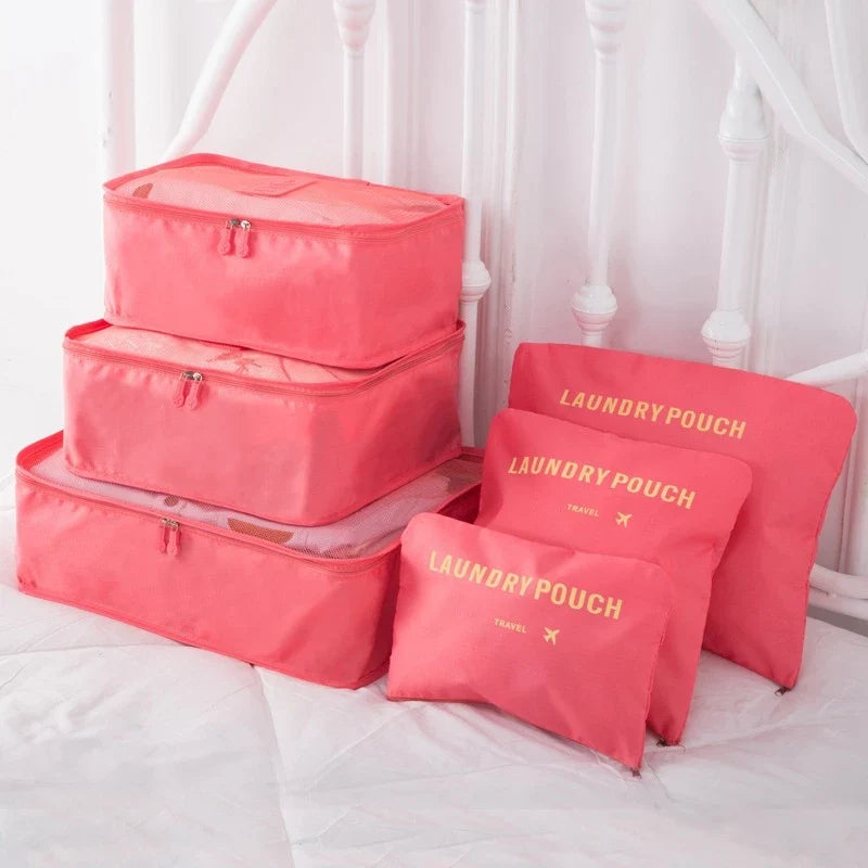 Six-Piece Travel Packing Cubes Set with Mesh Panels for Luggage and Suitcase Organization