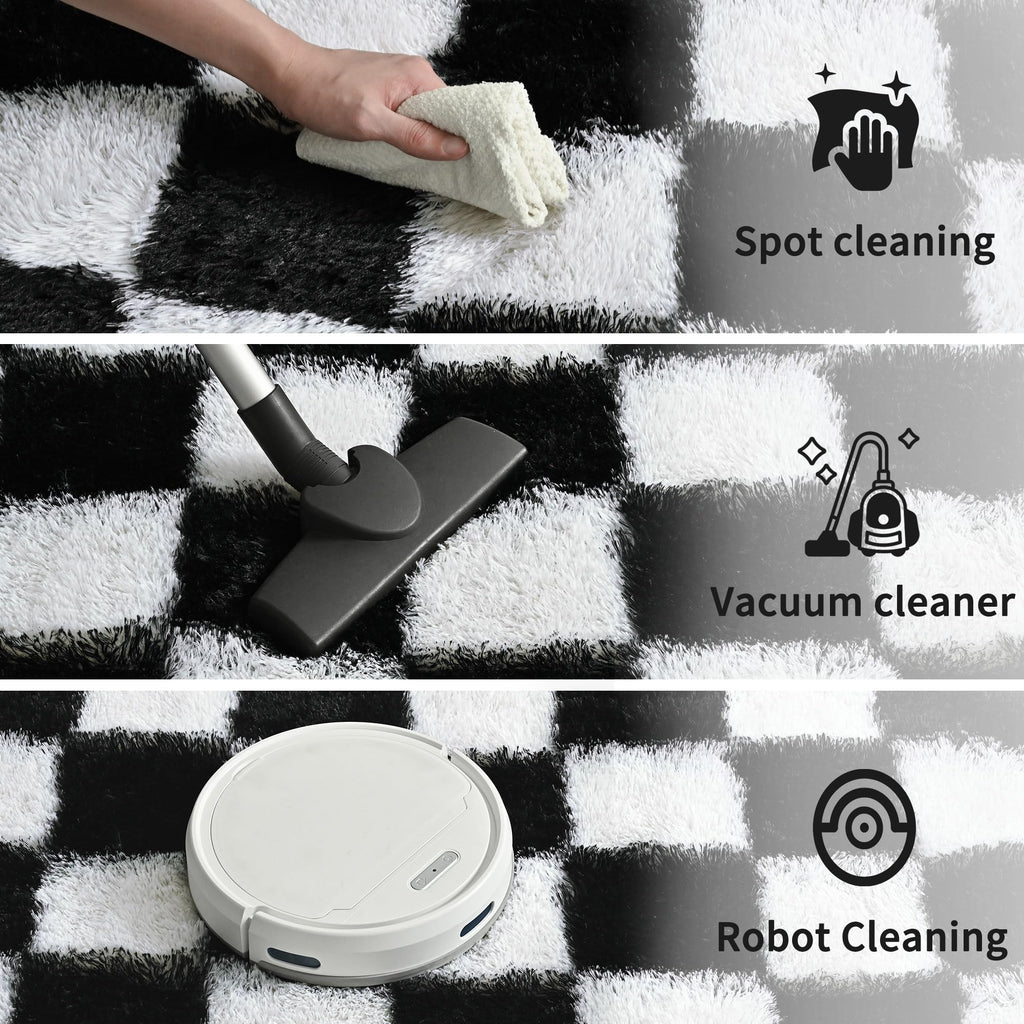Nordic-Style Soft Plush Checkered Rug for Living Room, Bedroom, Bedside, or Sofa, Fluffy Polyester Carpet for Home Decoration