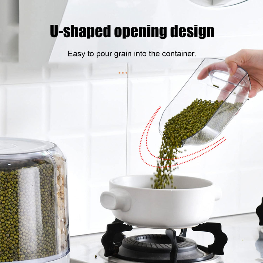 Rotating Food Dispenser with 6-Grid Airtight Design for Grains Cereal Rice and Dry Goods