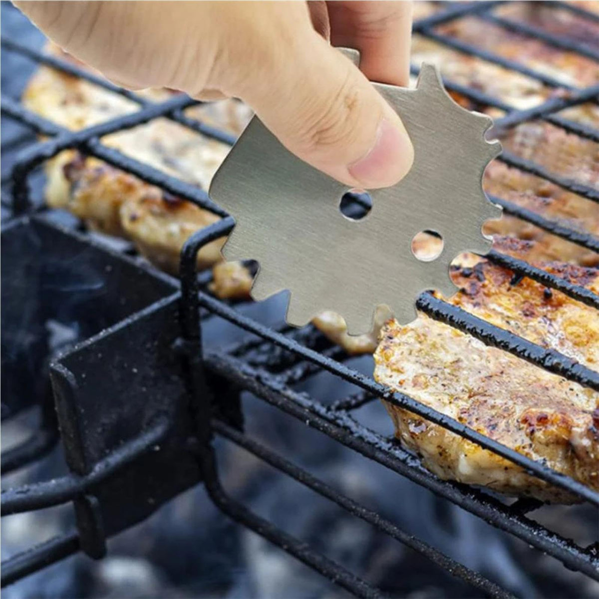 2 Pcs Portable Metal BBQ Grill Scraper Cleaning Tool for Removing Residue from Grill Grates and Flat Top Griddles