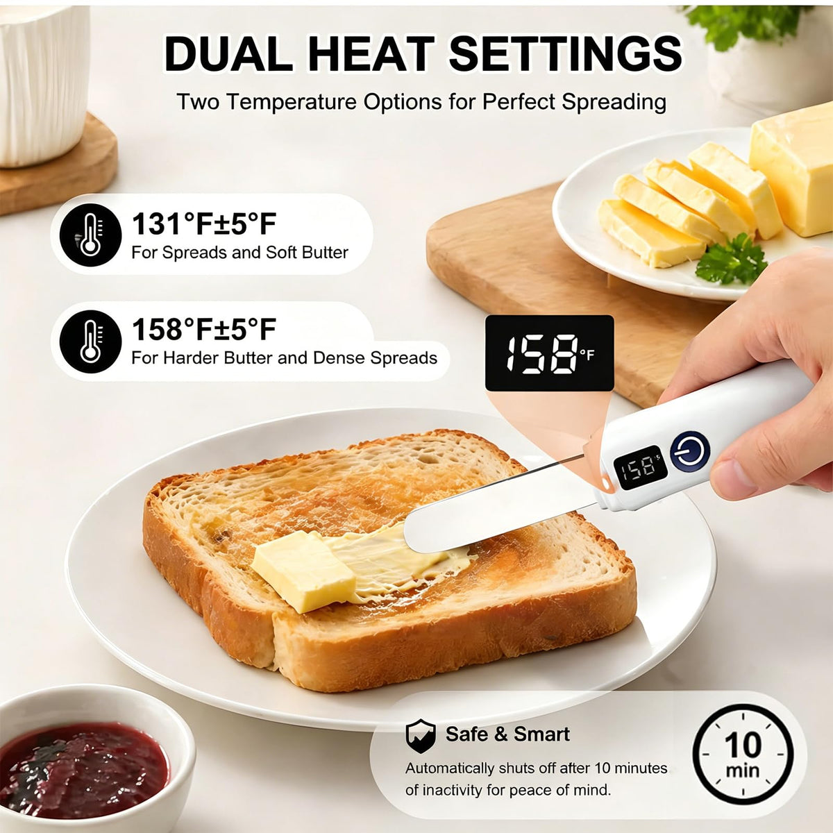 USB Rechargeable Heated Butter Knife with Stainless Steel Spreader Design for Butter Cheese and Toast