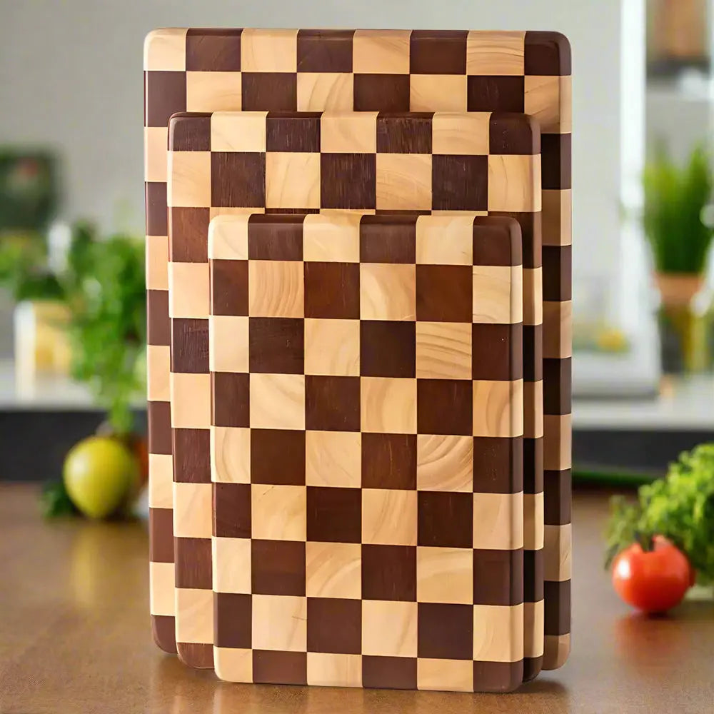 Checkered Wood Cutting Board FSC Certified Wooden Serving and Charcuterie Tray