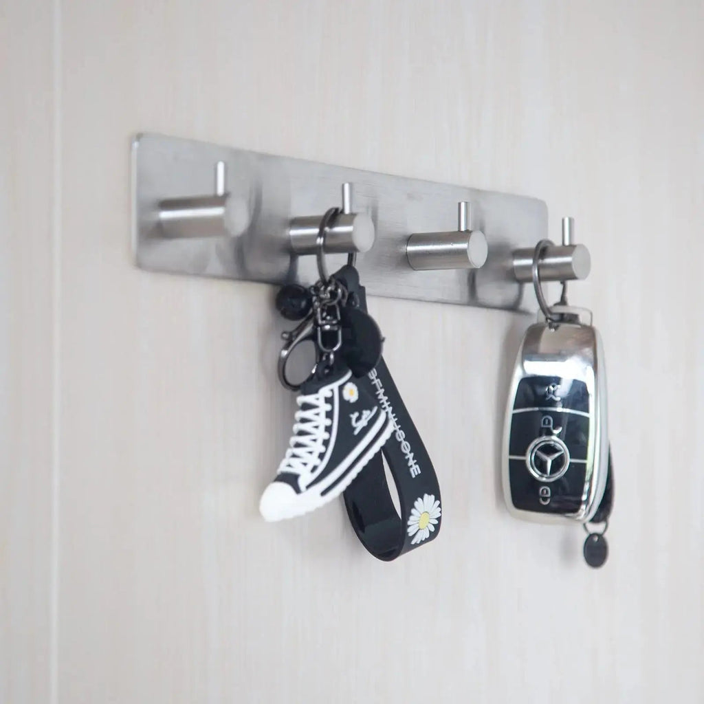 Self Adhesive Stainless Steel Hooks with Brushed Finish for Bathroom Kitchen and Key Storage
