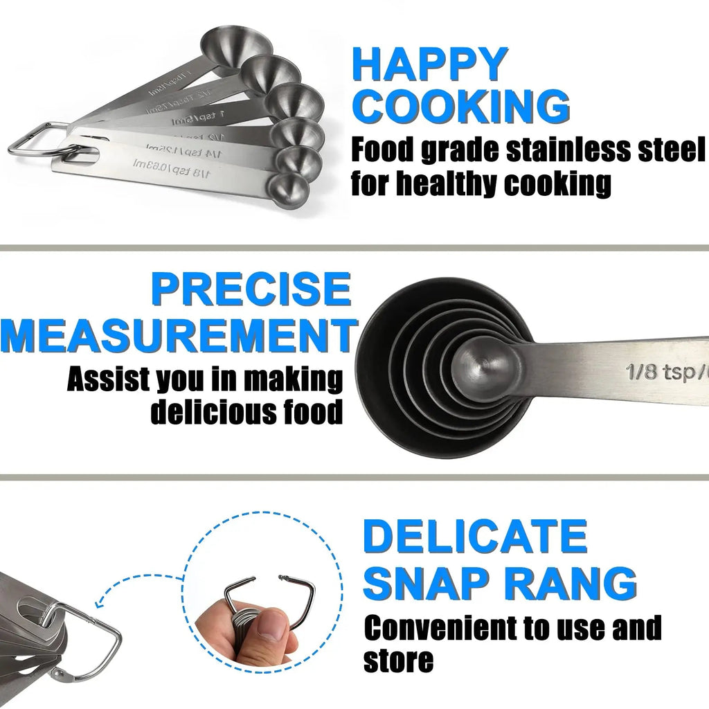 6 Piece Stainless Steel Measuring Spoons Set Food Grade Kitchen Baking Tools